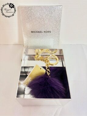 Michael Kors Purple Fur Pom Pom Keychain with Gold Hardware